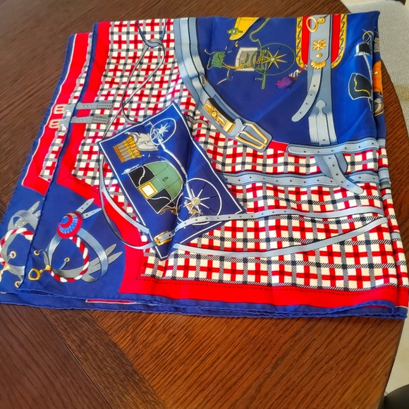 Colorful Silk Scarf with Equestrian Print, 100% French silk